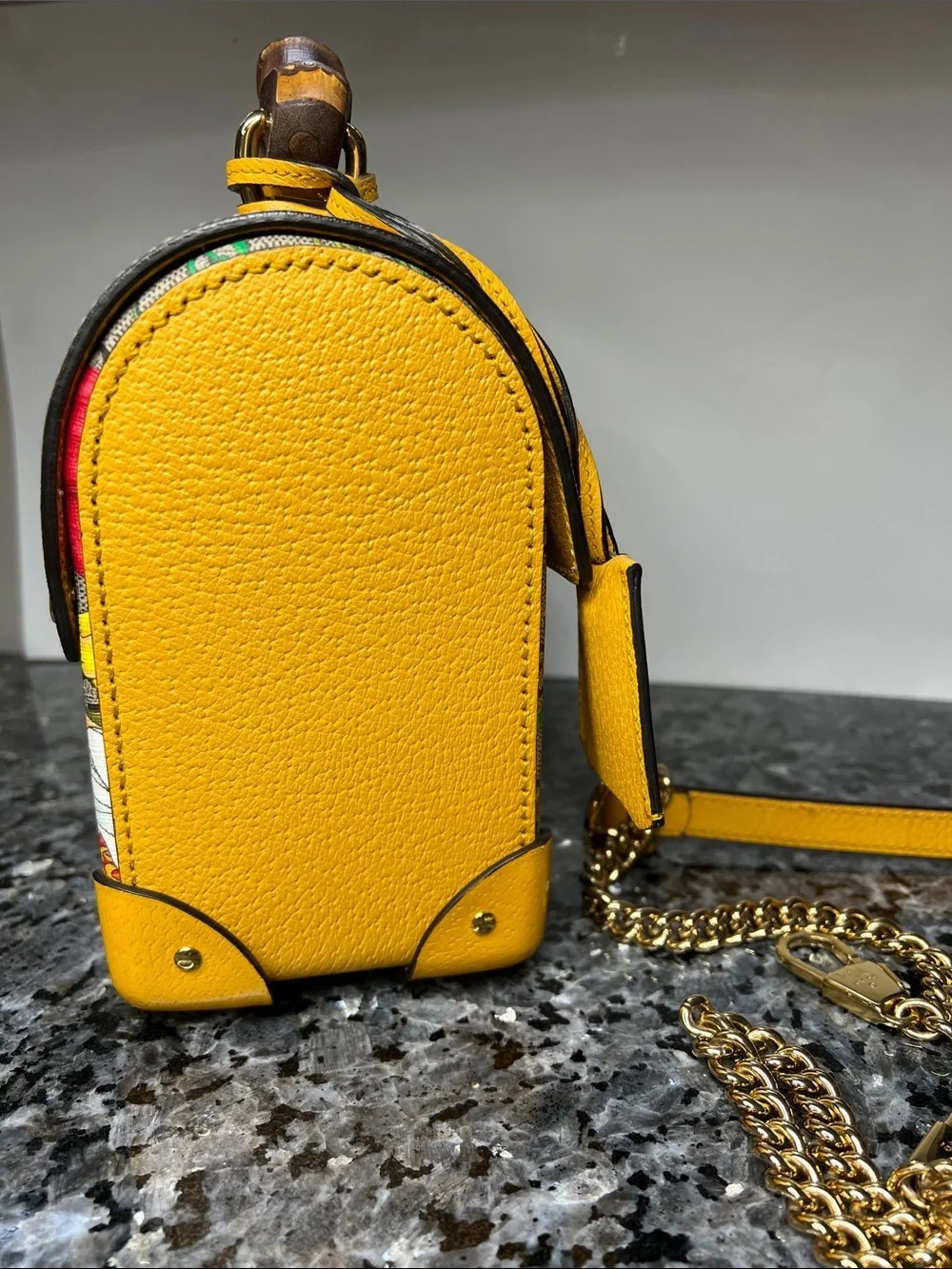 Gucci GG Flora Small Padlock Bamboo Bag Floral Coated Canvas and Yellow Leather - Picture 5 of 16